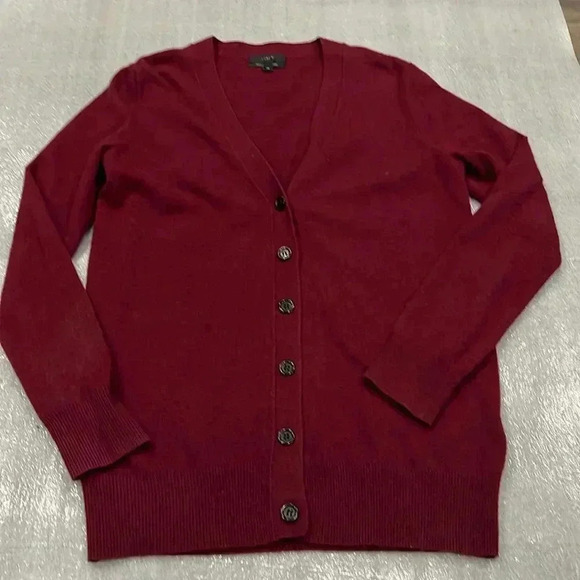 [XS]JCrew Cashmere Wool Blend Burgundy V Neck Button Sweater Cardigan-  NWOT - Picture 1 of 9